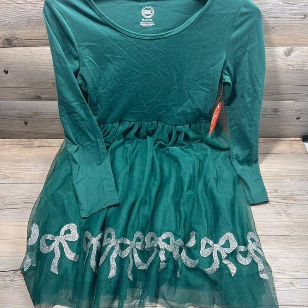 Wonder Nation 14/16 XL Emerald Green Long sleeve tutu dress